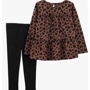 SOLD OUT Carter's Girls' 2-piece Brown & Black Heart Leggings Outfit - 24 months